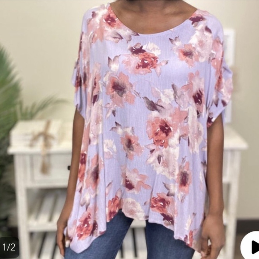 ODDI Precious Smile Floral Print Oversized Blouse w/ Dolman Sleeves Size 1X